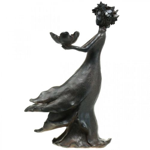 Floristik24 Bain d&#39;oiseau enfant de fleur jardin aspect métal anthracite 56,5cm