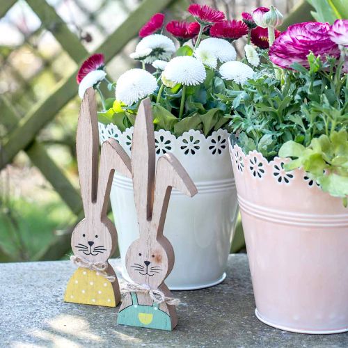 Floristik24 Décoration lapin joyeux, printemps, couple de lapins de Pâques, décoration en bois à poser H19cm 6 pcs