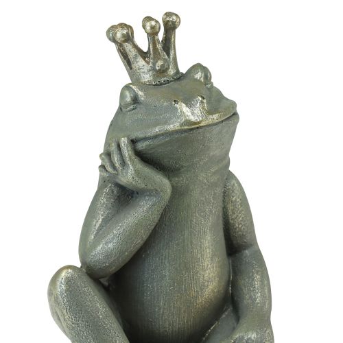Floristik24 Grenouille décorative roi grenouille décoration de jardin grenouille avec couronne dorée gris doré 25cm