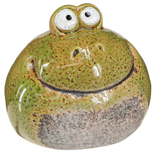 Article Décoration grenouille tête de grenouille en céramique vert marron H10,5cm 2 pièces
