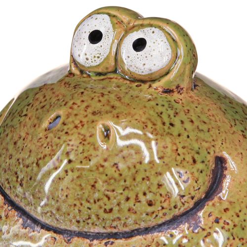 Article Décoration grenouille tête de grenouille en céramique vert marron H10,5cm 2 pièces
