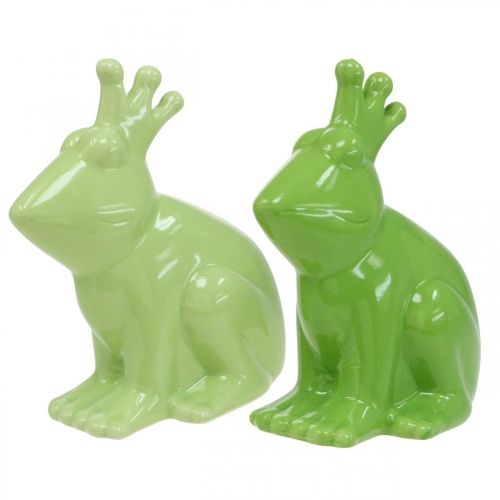 Grenouille décorative en céramique, décoration d&#39;été couple prince grenouille 13×8×16cm 2pcs