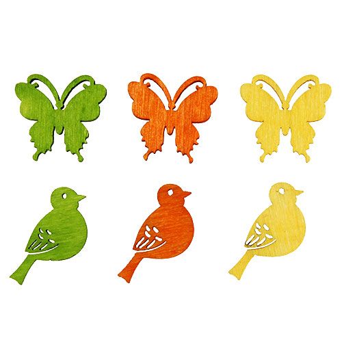 Article Oiseau décoratif et papillon en bois décoration éparpillement coloré 2cm 144p