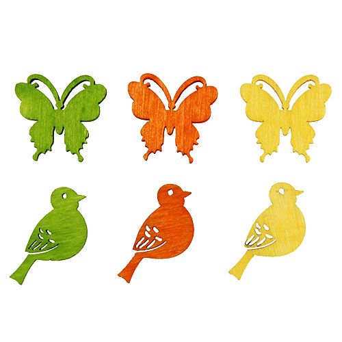 Article Décoration décorative oiseau et papillon en bois coloré 2cm 144 pcs
