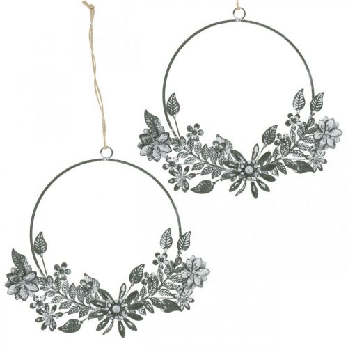 Floristik24 Décoration printanière, bague décorative fleurs, décoration métal, décoration fleur pendentif Ø16cm 2pcs
