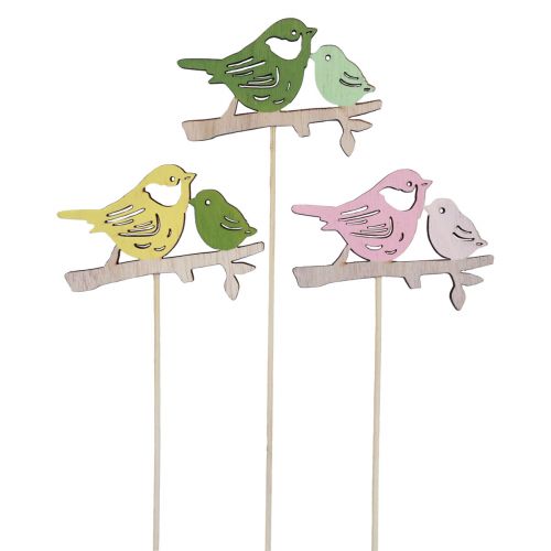 Floristik24 Décoration de printemps bouchons de fleurs décoration d&#39;oiseau en bois 7×10cm 12pcs