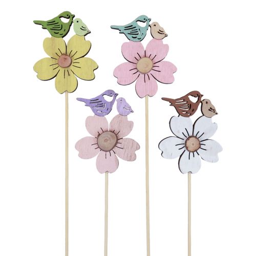 Décoration de printemps bouchons de fleurs décoration d&#39;oiseau en bois 8 × 6 cm 12 pièces