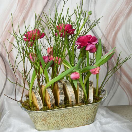 Floristik24 Décoration printanière pot de fleur bol en métal ovale avec anses vintage 28×15cm
