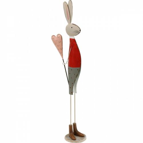 Floristik24 Décoration printanière, lapin de Pâques en métal, Saint Valentin, lapin avec un coeur, Pâques 45cm