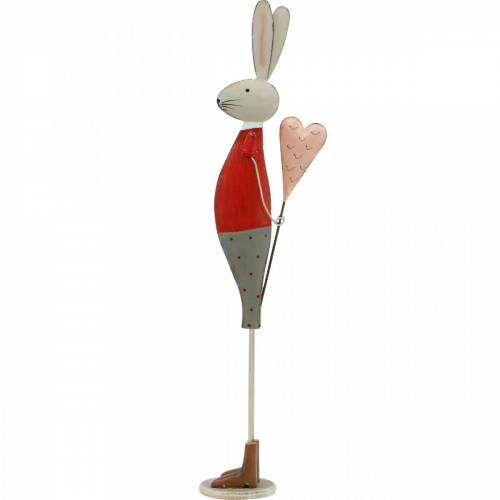 Floristik24 Décoration printanière, lapin de Pâques en métal, Saint Valentin, lapin avec un coeur, Pâques 45cm