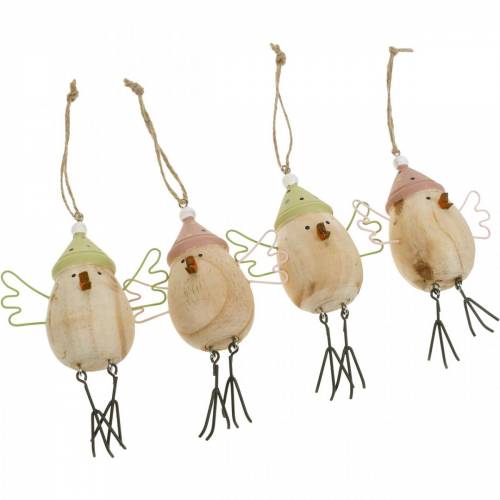Floristik24 Décoration de printemps, oiseaux en bois, oiseau d&#39;hiver avec chapeau, étiquette en bois 4 pièces