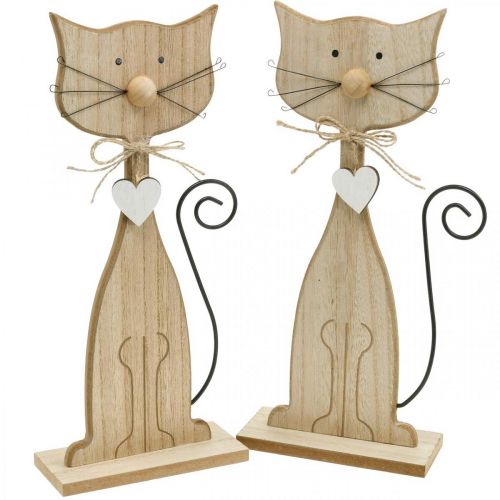 Floristik24 Figurine de printemps, décoration de chat, figurine en bois, décoration de table, décoration de maison de campagne 2 pièces