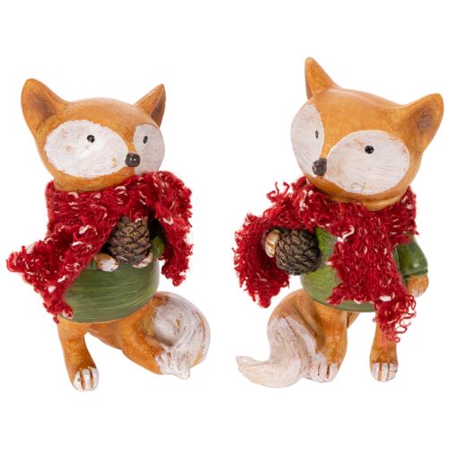 Renard décoratif avec écharpe et pomme de pin, 10 cm, 2 pièces acheter | Floristik24.be