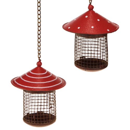 Floristik24 Station d&#39;alimentation oiseaux mouche agaric métal à suspendre 14cm 2pcs