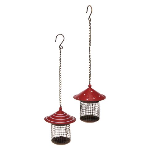 Article Station d'alimentation oiseaux mouche agaric métal à suspendre 14cm 2pcs