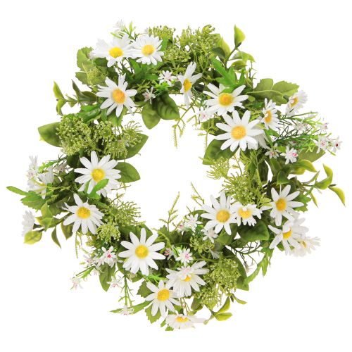 Article Couronne de marguerites artificielles blanches et vertes Ø28cm H9cm
