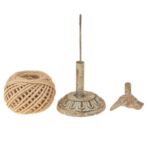 Article Porte-bobine vintage en métal avec oiseau et fil de jute H17cm