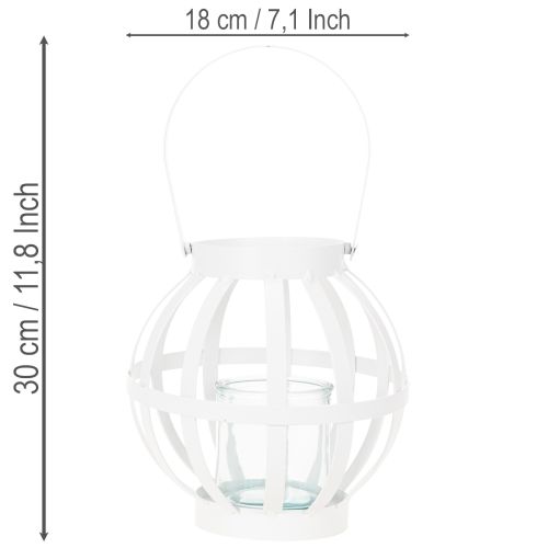 Lanterne de jardin en métal et verre, porte-bougie suspendu, blanc, Ø18,5 cm | Floristik24.be