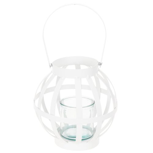 Lanterne de jardin en métal et verre, porte-bougie suspendu, blanc, Ø18,5 cm | Floristik24.be