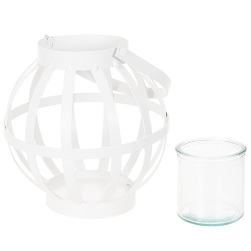 Lanterne de jardin en métal et verre, porte-bougie suspendu, blanc, Ø18,5 cm | Floristik24.be