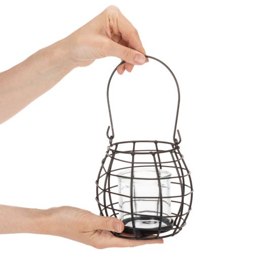 Lanterne de jardin en métal noir avec éclairage par le vent, Ø 14 cm H 12,5 cm | Floristik24.be