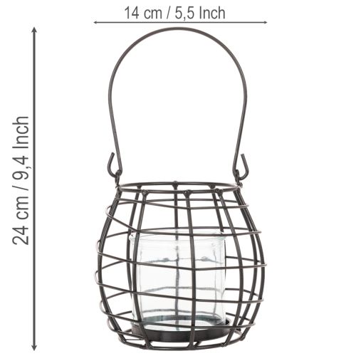 Lanterne de jardin en métal noir avec éclairage par le vent, Ø 14 cm H 12,5 cm | Floristik24.be