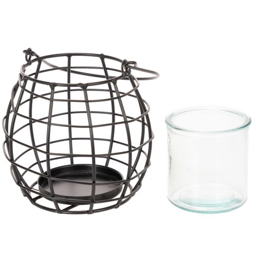 Lanterne de jardin en métal noir avec éclairage par le vent, Ø 14 cm H 12,5 cm | Floristik24.be