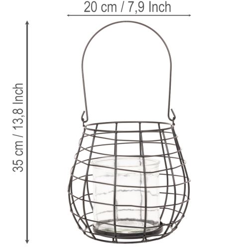 Lanterne de jardin avec bougeoir en verre, noire, Ø20cm, H18,5cm | Floristik24.be