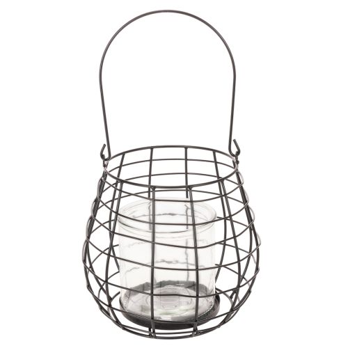 Lanterne de jardin avec bougeoir en verre, noire, Ø20cm, H18,5cm | Floristik24.be