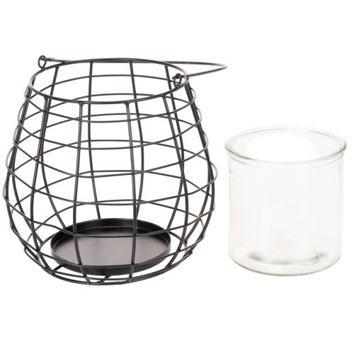 Lanterne de jardin avec bougeoir en verre, noire, Ø20cm, H18,5cm | Floristik24.be