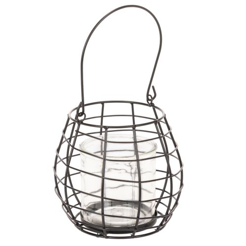 Lanterne de jardin avec poignée, noire, bougeoir en verre, Ø17cm, H15cm acheter | Floristik24.be