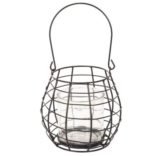 Lanterne de jardin avec poignée, noire, bougeoir en verre, Ø17cm, H15cm | Floristik24.be