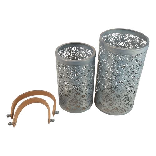 Article Lanterne de jardin poignée de lanterne en métal gris H30,5/25 cm lot de 2