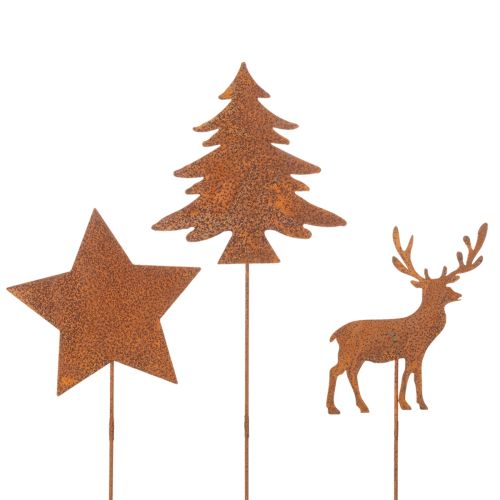 Piquet de jardin, acier patiné, cerf, étoile, sapin, H 10/15 cm, lot de 3 acheter | Floristik24.be