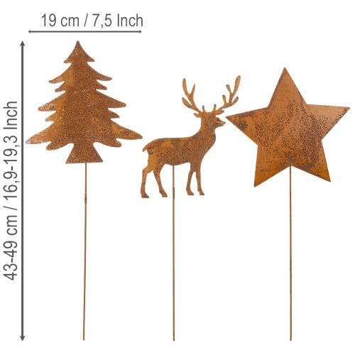 Piquet de jardin, acier patiné, cerf, étoile, sapin, H14/20, 3 pièces | Floristik24.be