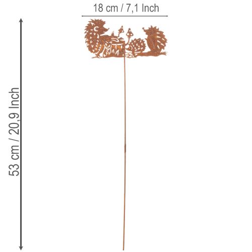 Piquet de jardin décoratif à motif hérisson rouille pour l'été et l'automne, 53 cm | Floristik24.be