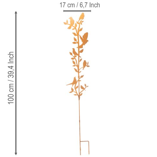 Branche de jardin décorative avec oiseaux, en métal, 100 cm | Floristik24.be