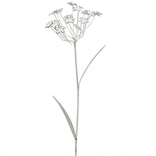 Floristik24 Bouchon de jardin fleur, décoration de jardin, bouchon végétal en métal shabby chic blanc, argent L52cm Ø10cm 2pcs