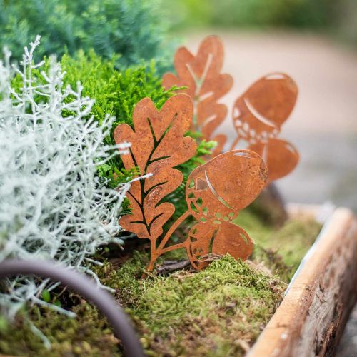 Article Glands sur piquet de jardin en métal patiné feuilles H19cm 6 pcs