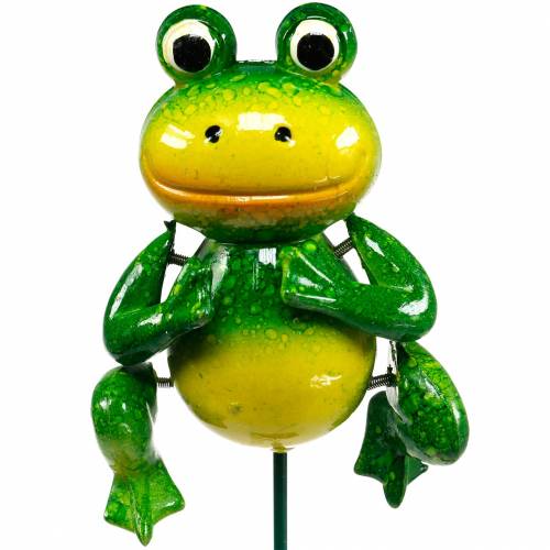 Floristik24 Bouchon déco grenouille sauteuse avec ressorts métal vert, jaune H65.5cm