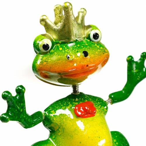 Floristik24 Piquet de Jardin Roi Grenouille avec Ressort en Métal Vert, Jaune, Doré H68.5cm