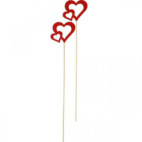 Floristik24 Bouchon fleur coeur bois rouge décoration romantique 6cm 24pcs