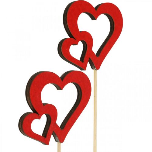 Floristik24 Bouchon fleur coeur bois rouge décoration romantique 6cm 24pcs