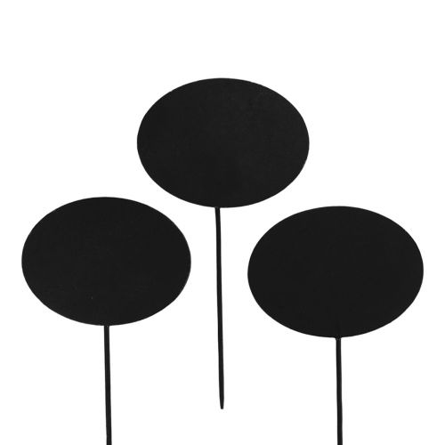 Floristik24 Piquets de jardin Petits panneaux bois ovale Noir 17,5cm 12pcs