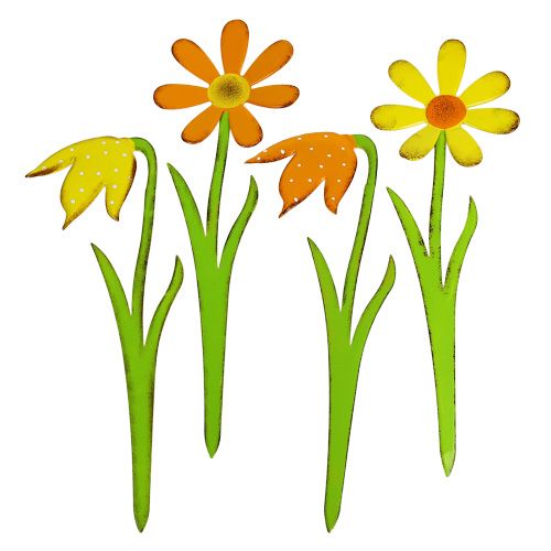 Floristik24 Pique de jardin fleur en métal orange jaune 47 cm 4 p.