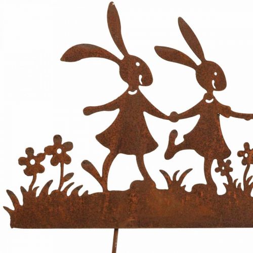 Article Piquet de jardin Pâques rouille, piquet fleur lapin métal L40cm