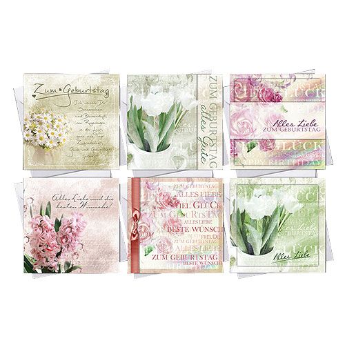 Floristik24 Cartes d'anniversaire avec enveloppe 10.5cm x 10.5cm 6pcs