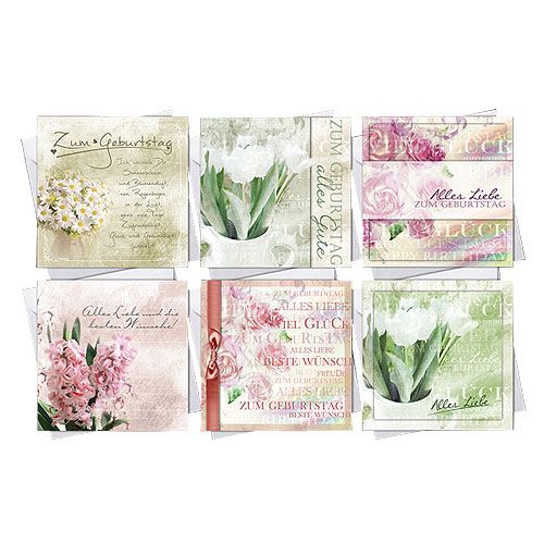 Floristik24 Cartes d&#39;anniversaire avec enveloppe 10.5cm x 10.5cm 6pcs