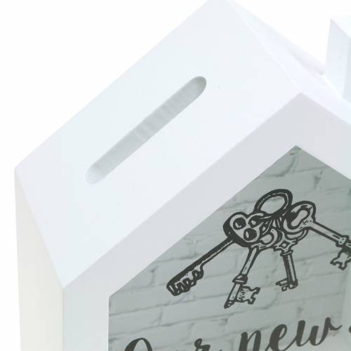 Floristik24 Tirelire "Our New Home" bois verre blanc 15x7cm H18cm