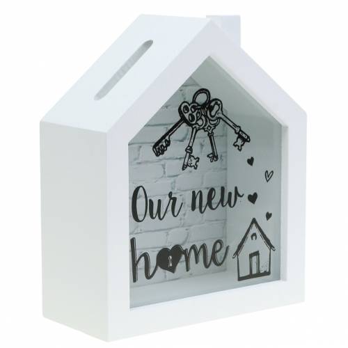 Floristik24 Tirelire "Our New Home" bois verre blanc 15x7cm H18cm